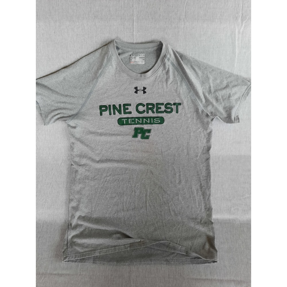 Under Armour Loose HeatGear Men Small Art Logo Pine Crest Tennis T-Shirt SS Gray